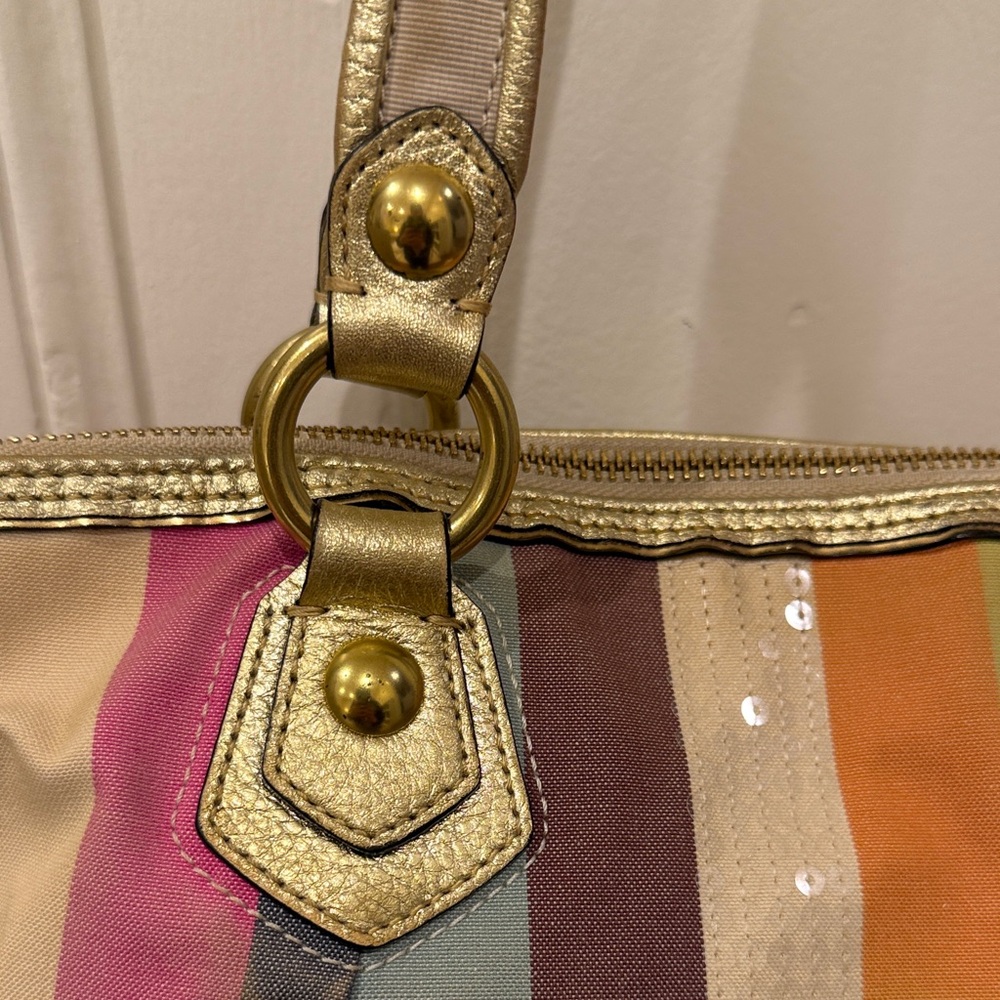 Coach Poppy Multicolor Striped Tote Bag with Gold Accents - Picture 8 of 16